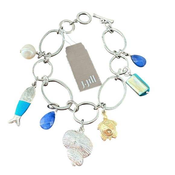 J. Jill Multi-Charm Bracelet Metal Blue Rising Tides Shell Fish Turtle Sea Life - Picture 3 of 14